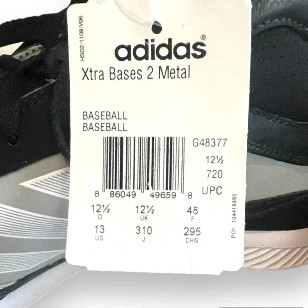 Adidas Xtra Bases 2 Metal Baseball Cleats Mens Size 13 Black Gray NWT Mid Top